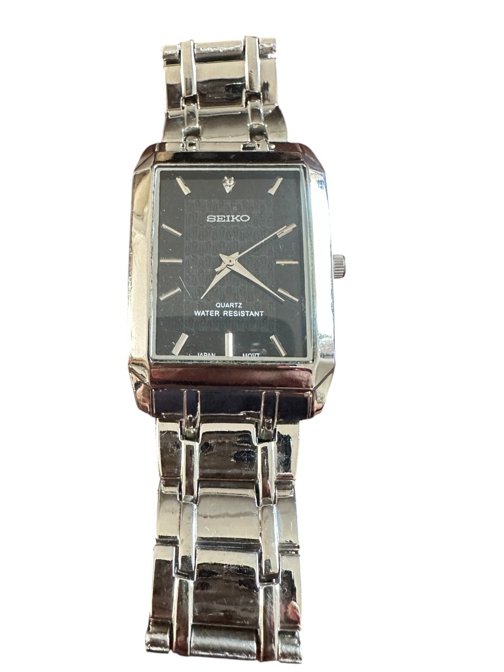 Seiko Silver Stainless Steel Watch with Black Dial